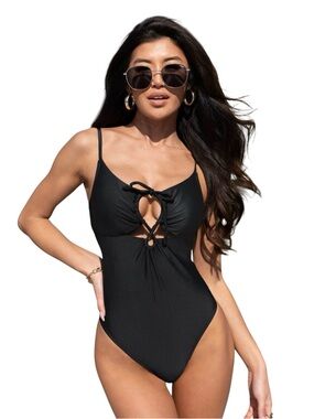 Cupshe black Emerge Cinched Tunneled Cheeky One Piece Swimsuit NWT medium